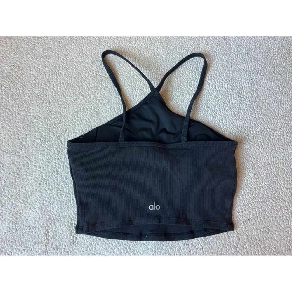 ALO Yoga Goddess Ribbed Cross Crop Top Black Womens Small